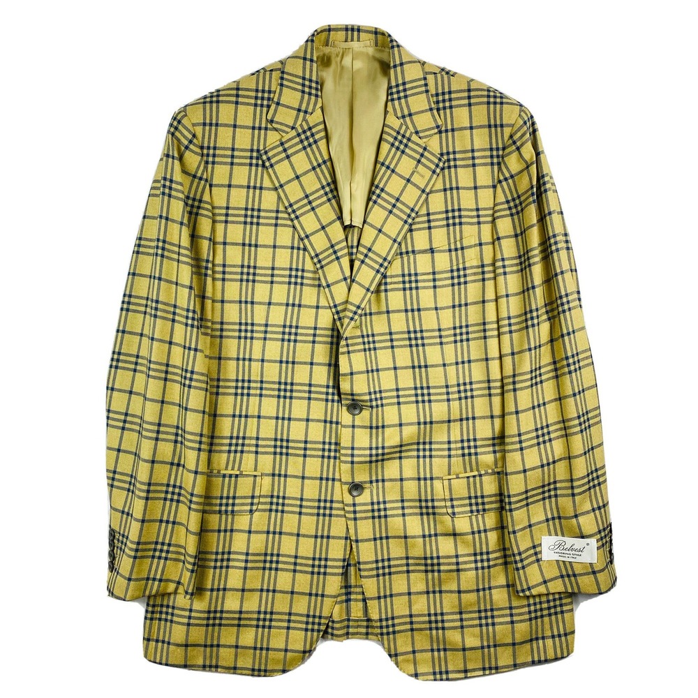 Belvest Gold‎ Blue Checked Silk Wool Metal Button Blazer Size 40R NWT